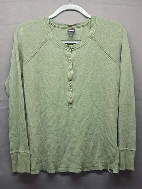 Patagonia Light Green Waffle Henley Crewneck Sweater Womens MEDIUM (M)